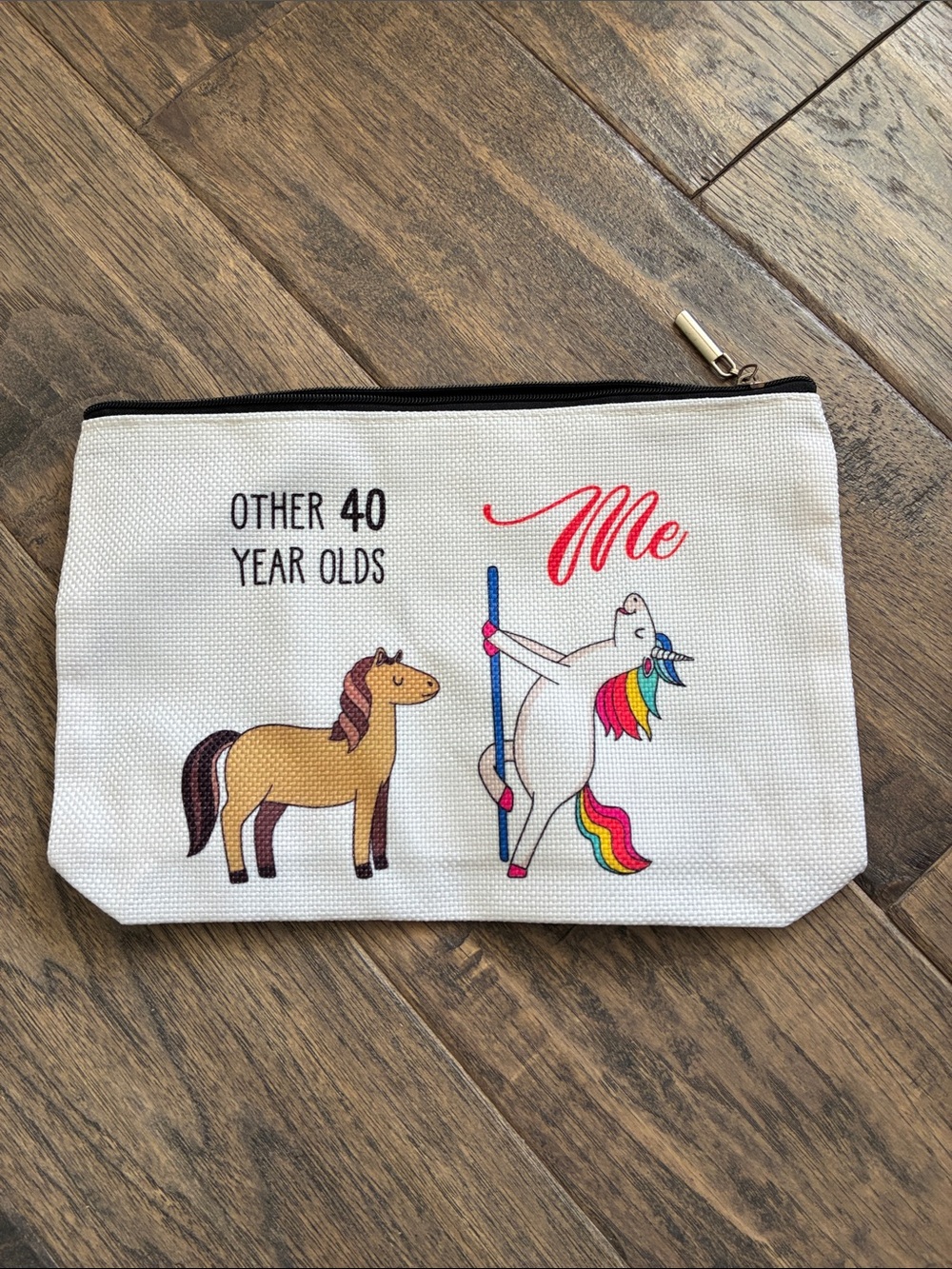 Unbranded White Canvas Cosmetic Pouch with Colorful Unicorn & Horse Print